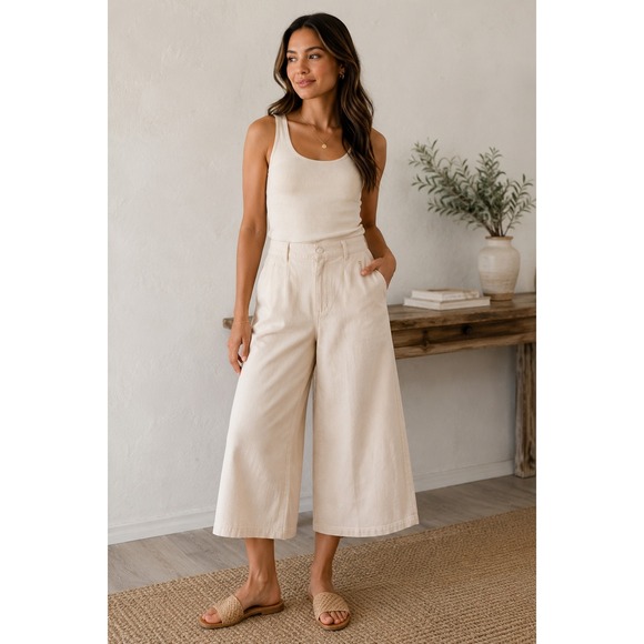 Pilcro Pants - Pilcro Lace-Up Wide Leg Crop Pants Cream Hemp Cotton Blend Size 27